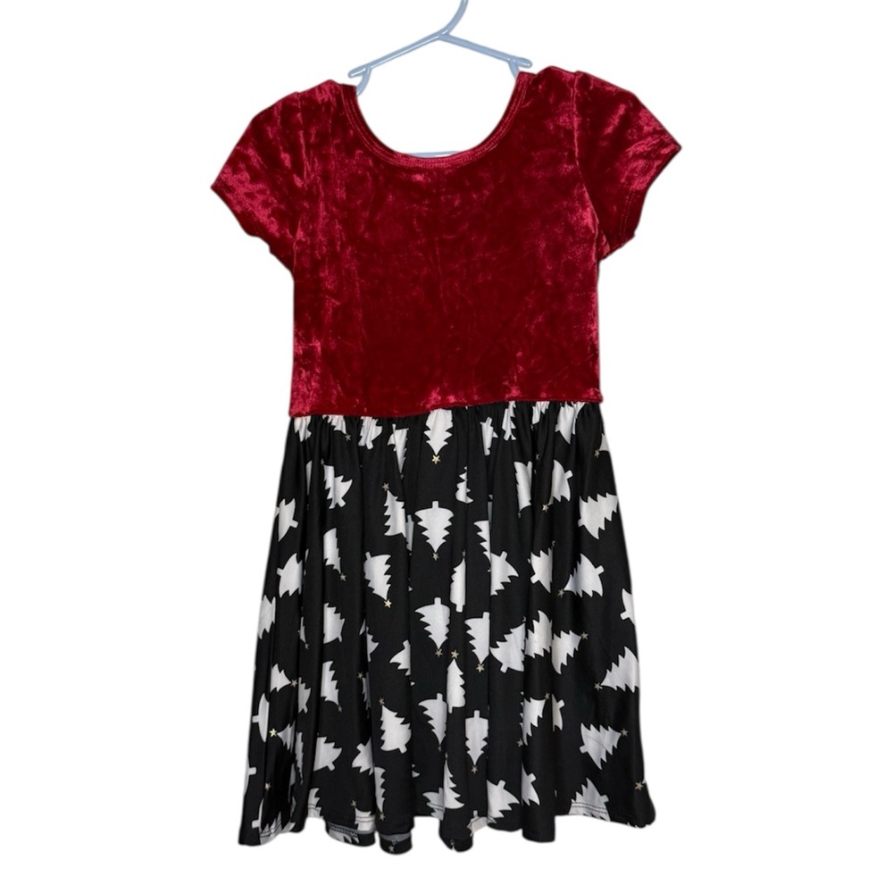 NWT Dot Dot Smile Velvet Red and Black Christmas Holiday Tree Dress Girls 3/4 - Picture 3 of 3